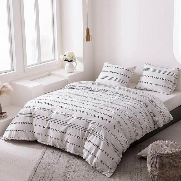 Boho Arrow Black White Duvet Cover Set Full Comforter Bedding Cotton - Picture 3 of 4